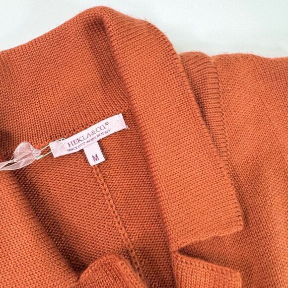 Hekla & Co Sweater Women Medium Cardigan Double Breasted Merino Wool Orange Knit - Picture 2 of 9
